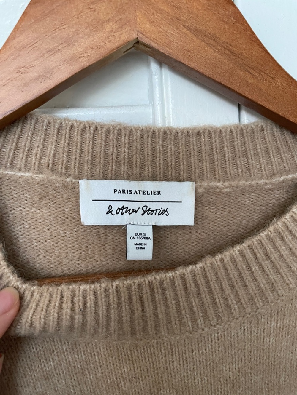 Alpaca Blend Tan Crewneck Sweater with Crystal Fringe, & Other Stories - Picture 3 of 6